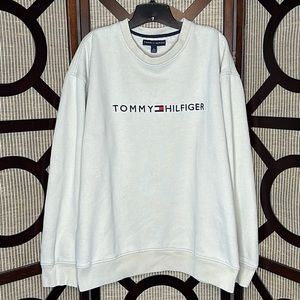 Tommy Hilfiger Vintage Boxy Cream/White Crewneck LOGO Sweatshirt size XL